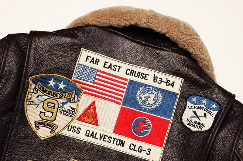 Men's quilted cowhide leather military flight jacket, winter overcoat, M212 style