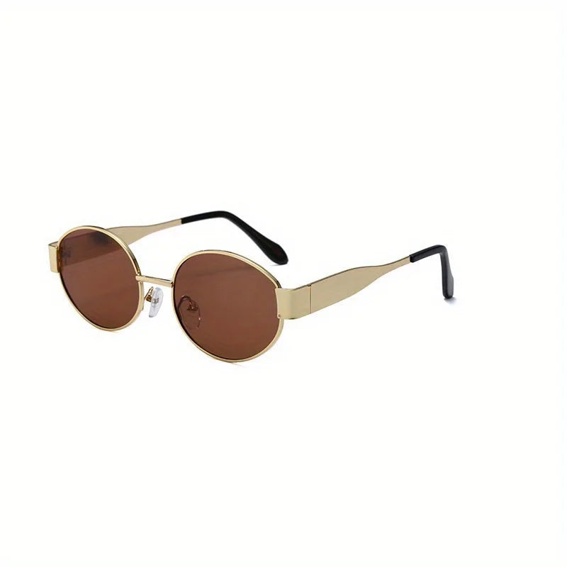 Oval Sunglasses for Women Trendy Metal Frame Sun Glasses Classic Shades