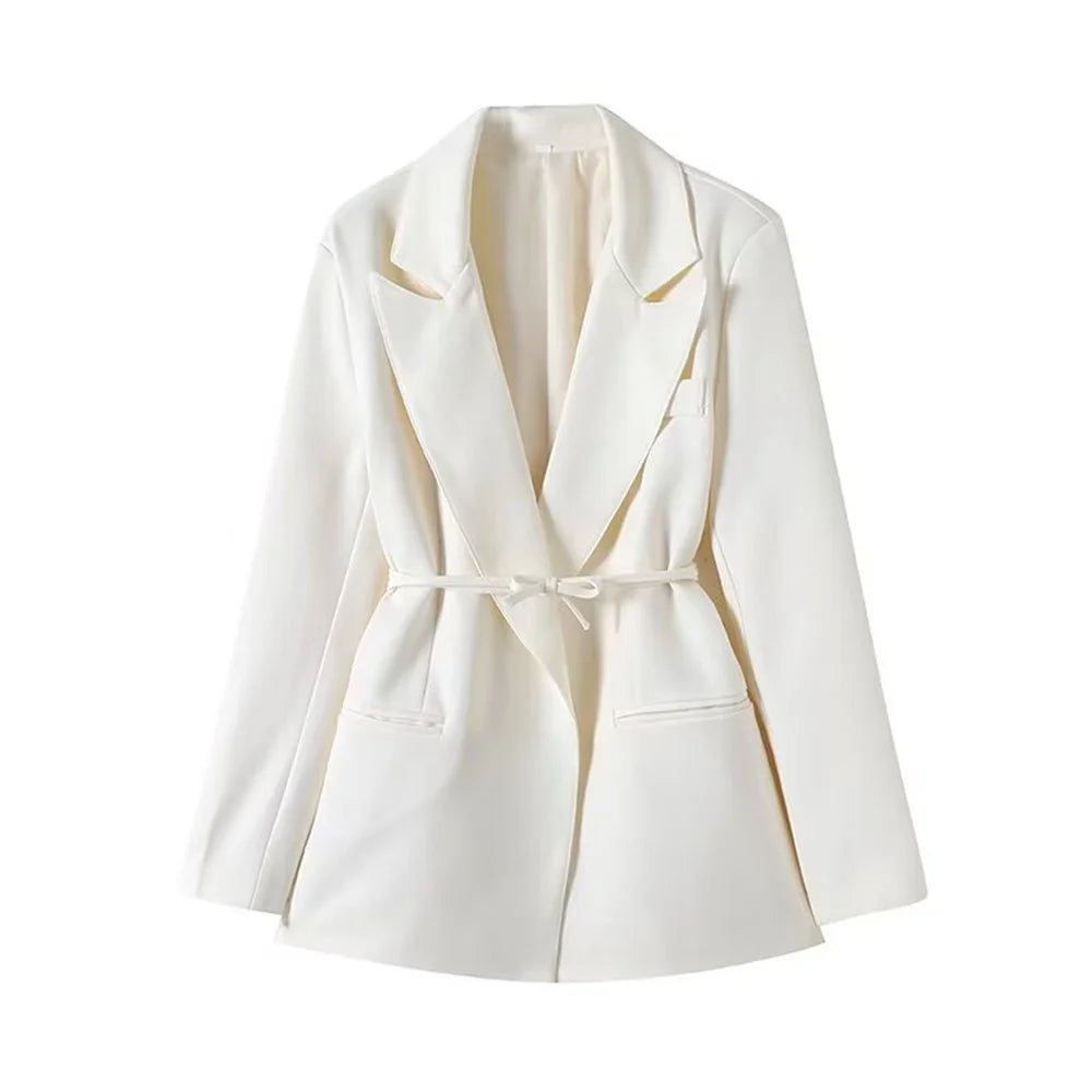 Women's versatile belt decoration long sleeved suit jacket new fashionable high waisted pleated pants casual pants