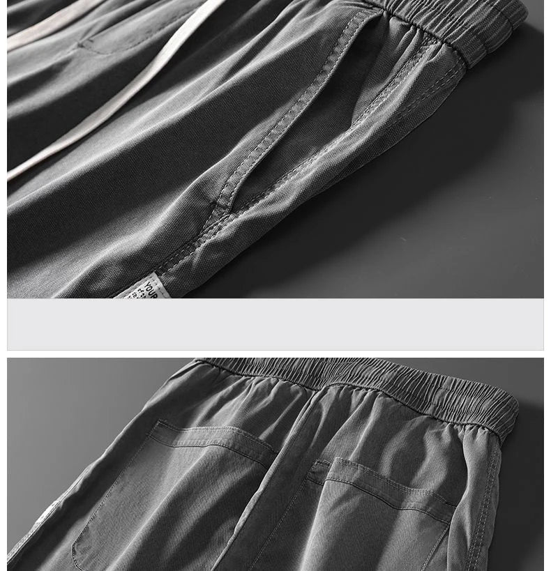 Soft Lyocell fabric men's jeans loose straight leg pants drawstring elastic waist Korean casual pants plus size M-5XL