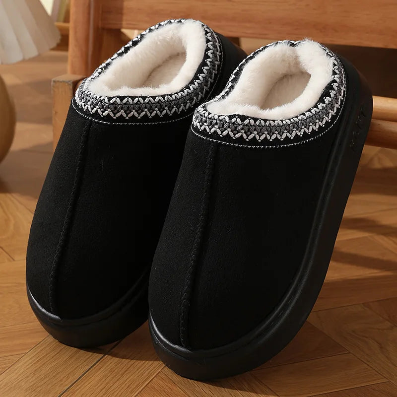 Fluffy Platform Winter Slippers – Warm Plush Cotton, Non-Slip, Unisex Indoor Shoes