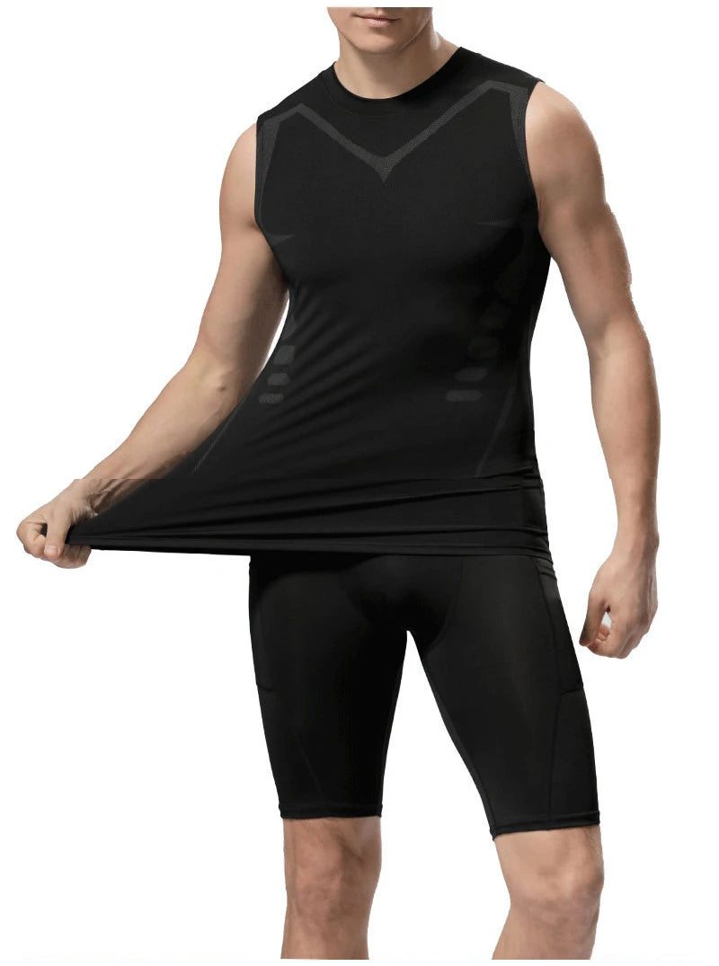 Men’s Sci-Fi Print Black Sports Vest – Quick-Dry, Elastic Round Neck