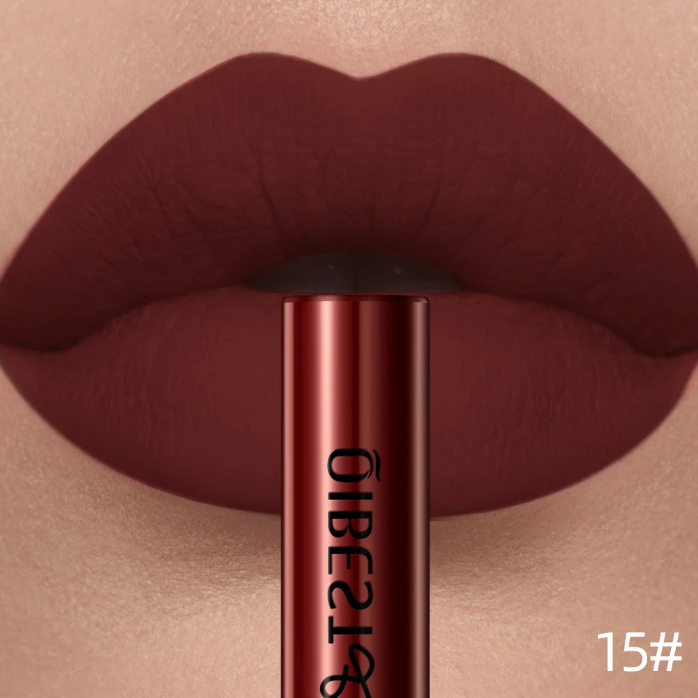 QIBEST Matte Liquid Lipstick – Waterproof, Long-Lasting Velvet Lip Gloss, Nude & Red
