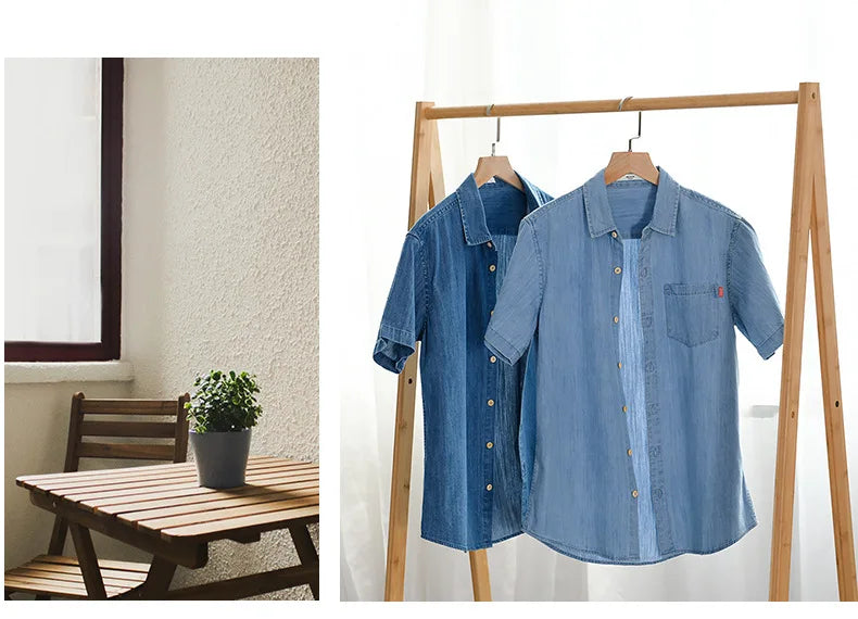 Men’s Summer Denim Shirt – Thin, Casual Half Sleeve Jacket for Camping & Everyday Wear