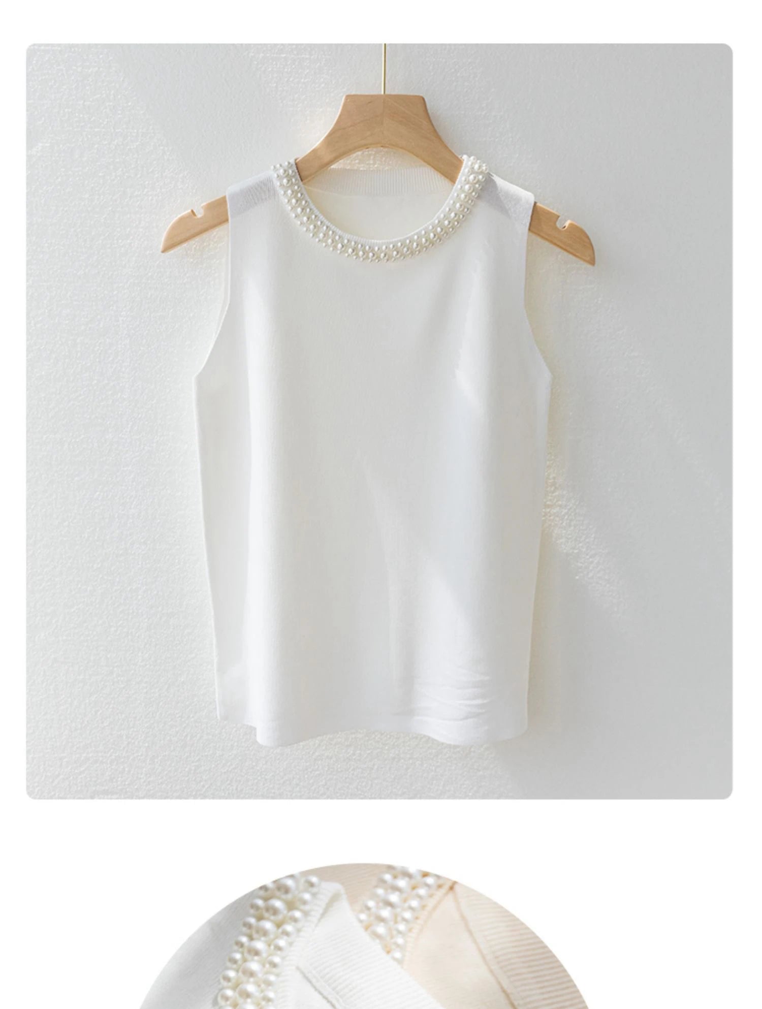 Korean Knitted Women’s Vest – Sleeveless Beaded Summer Tank Top, Casual Thin Blouse