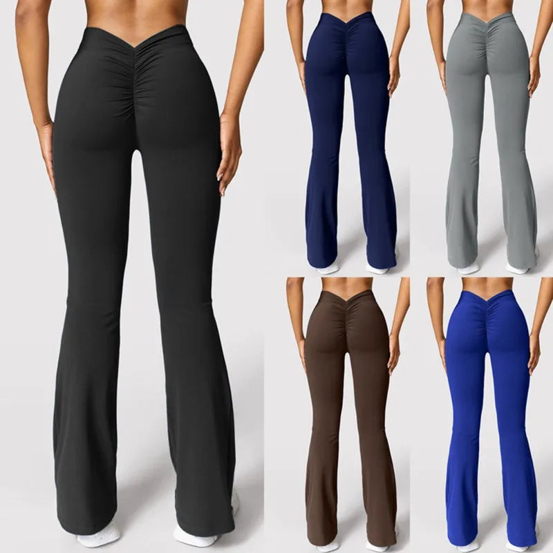 Fashion Micro Horn Women’s Leggings – High-Waist V-Back, Push-Up Gym & Casual Slim Pants