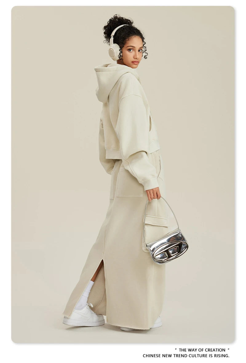 Women’s Fleece Zip Hoodie – HY0448 355gsm, thick, cropped, hooded, loose fit