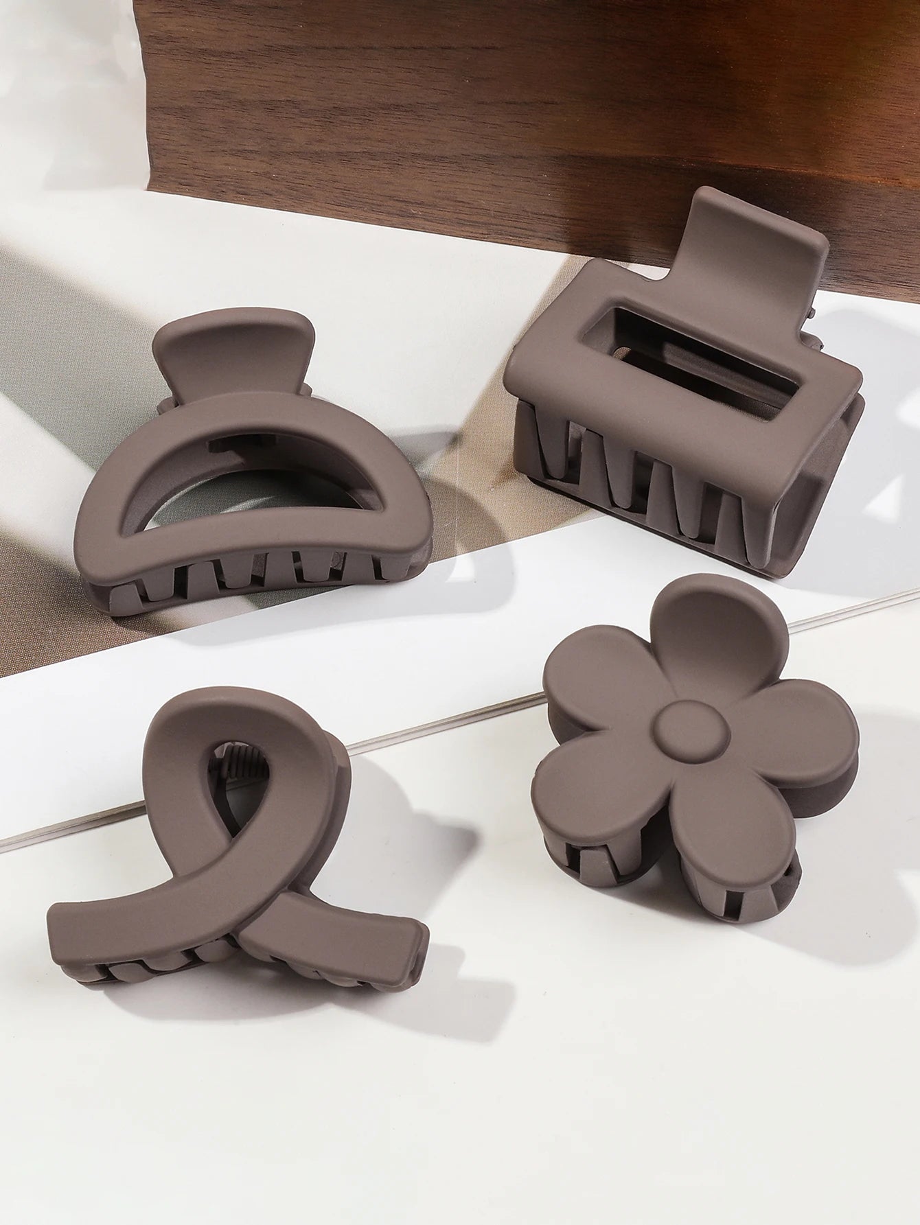 5-Piece Small Flower Hair Claw Clips – Matte Rectangle & Semicircle for Women & Girls