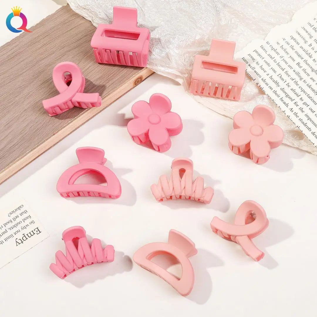 5-Piece Small Flower Hair Claw Clips – Matte Rectangle & Semicircle for Women & Girls