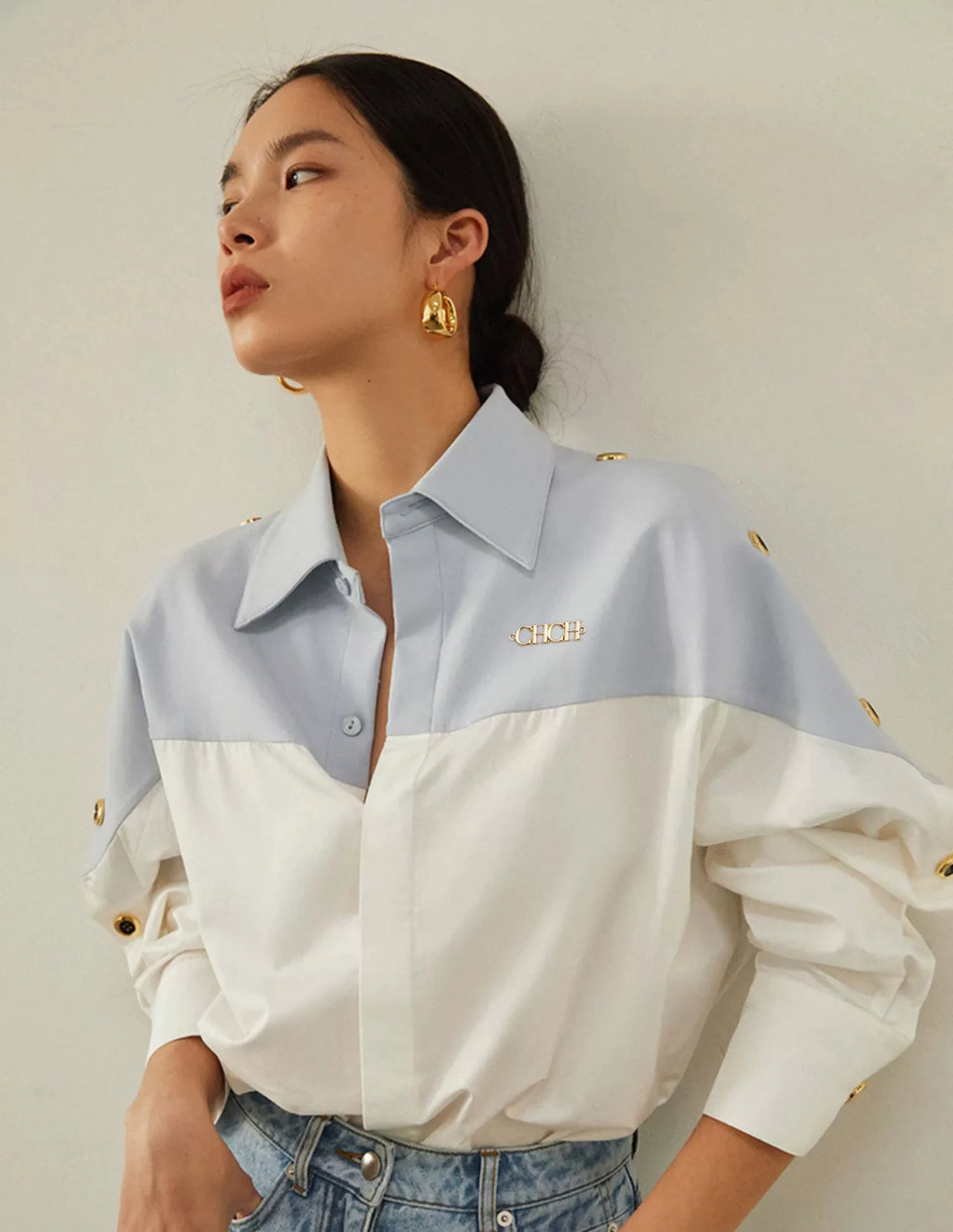 Women's Shirt High Quality Splicing Color Contrasting Long Sleeve Business Shirt Commuter Women's Wear