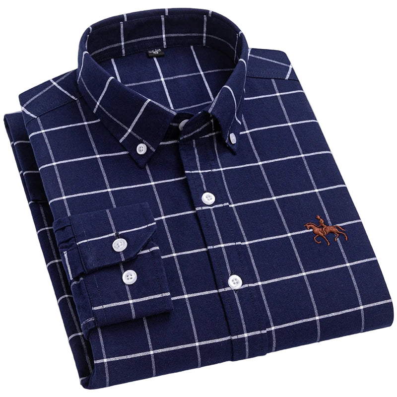 Men's 100% Cotton Oxford Shirt – Long Sleeve Solid Casual Business Dress Shirt