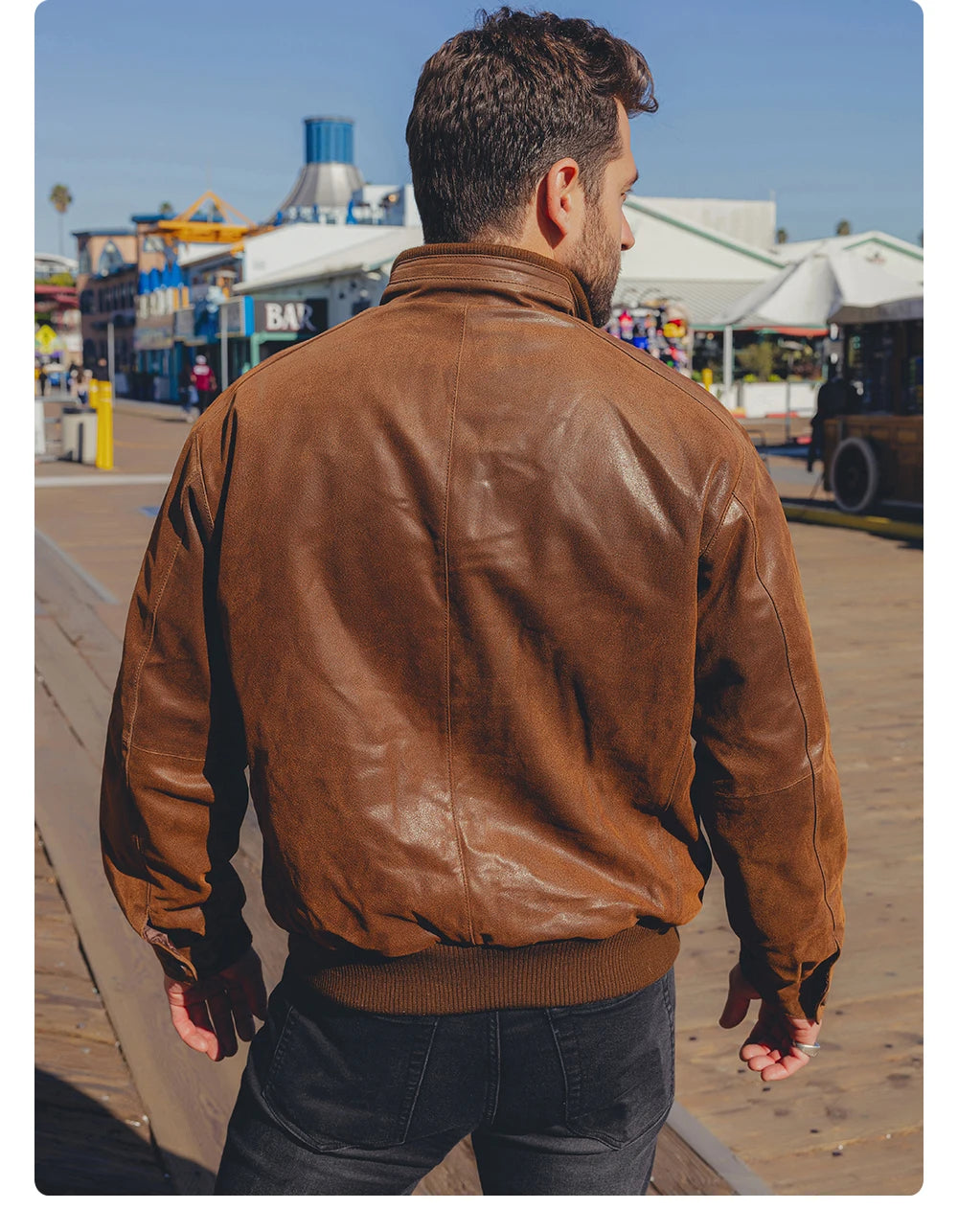 FLAVOR Men's Real Pigskin Leather Bomber Casual Jacket Stand Collar Leather Coat