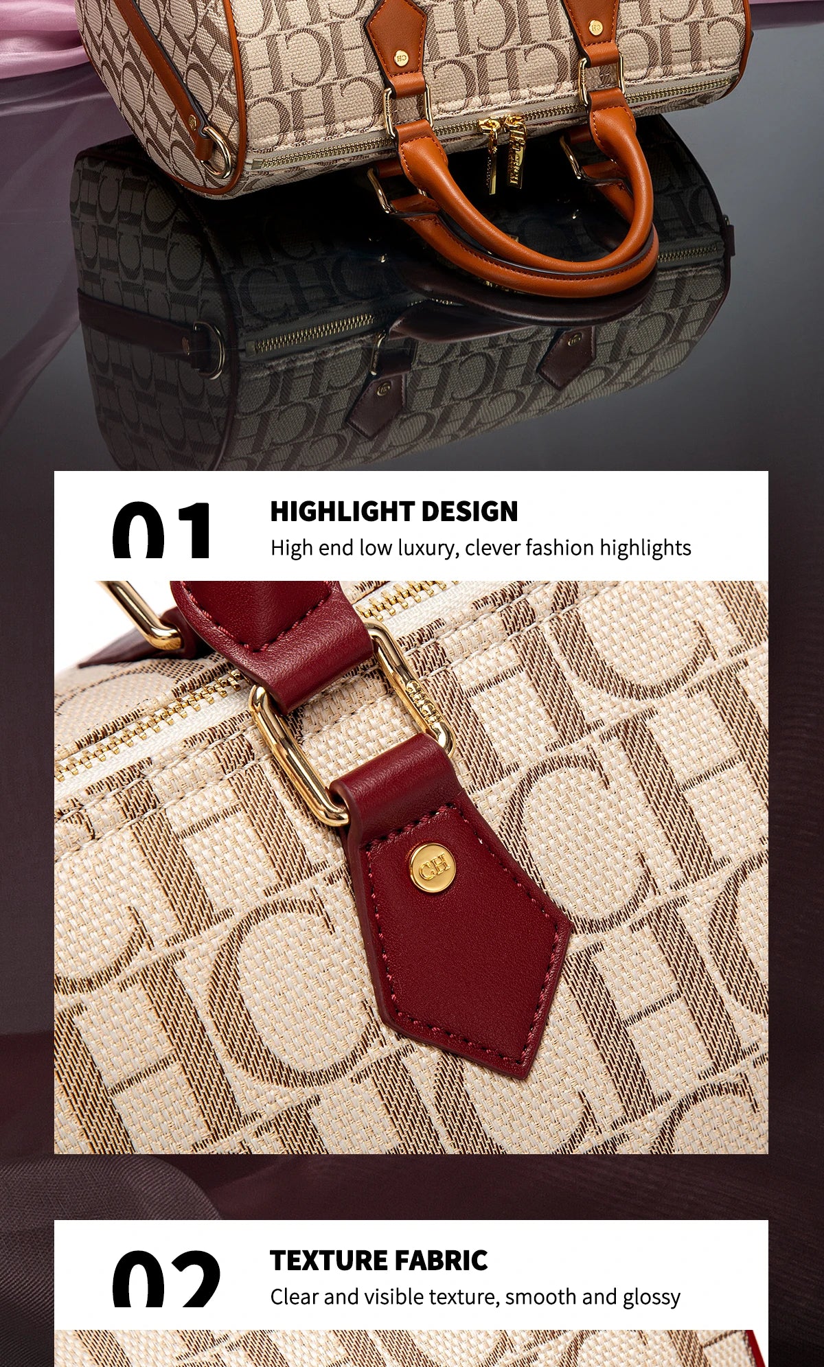 Women's Pillow Bag Autumn/Winter New Collection Letter Handbag Brown Boston Bag