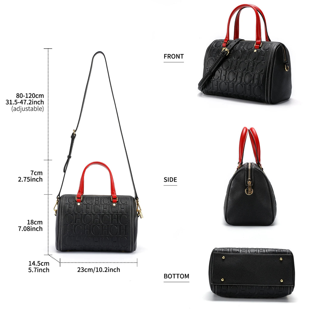 Women's Shoulder Bag Black Cow Leather Letter Embossed Zipper Tote Bag 26*14.5*18cm