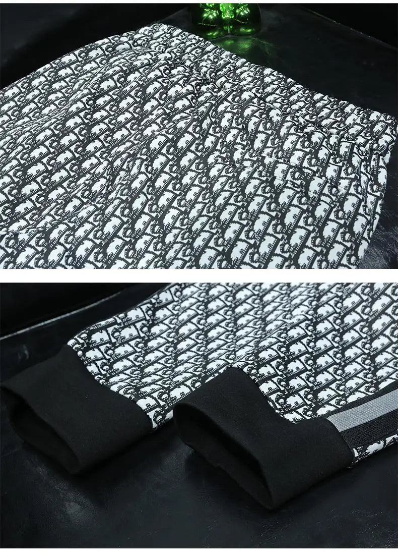 Fashion trend casual suit high-end men's long-sleeved splicing full print sports two-piece set