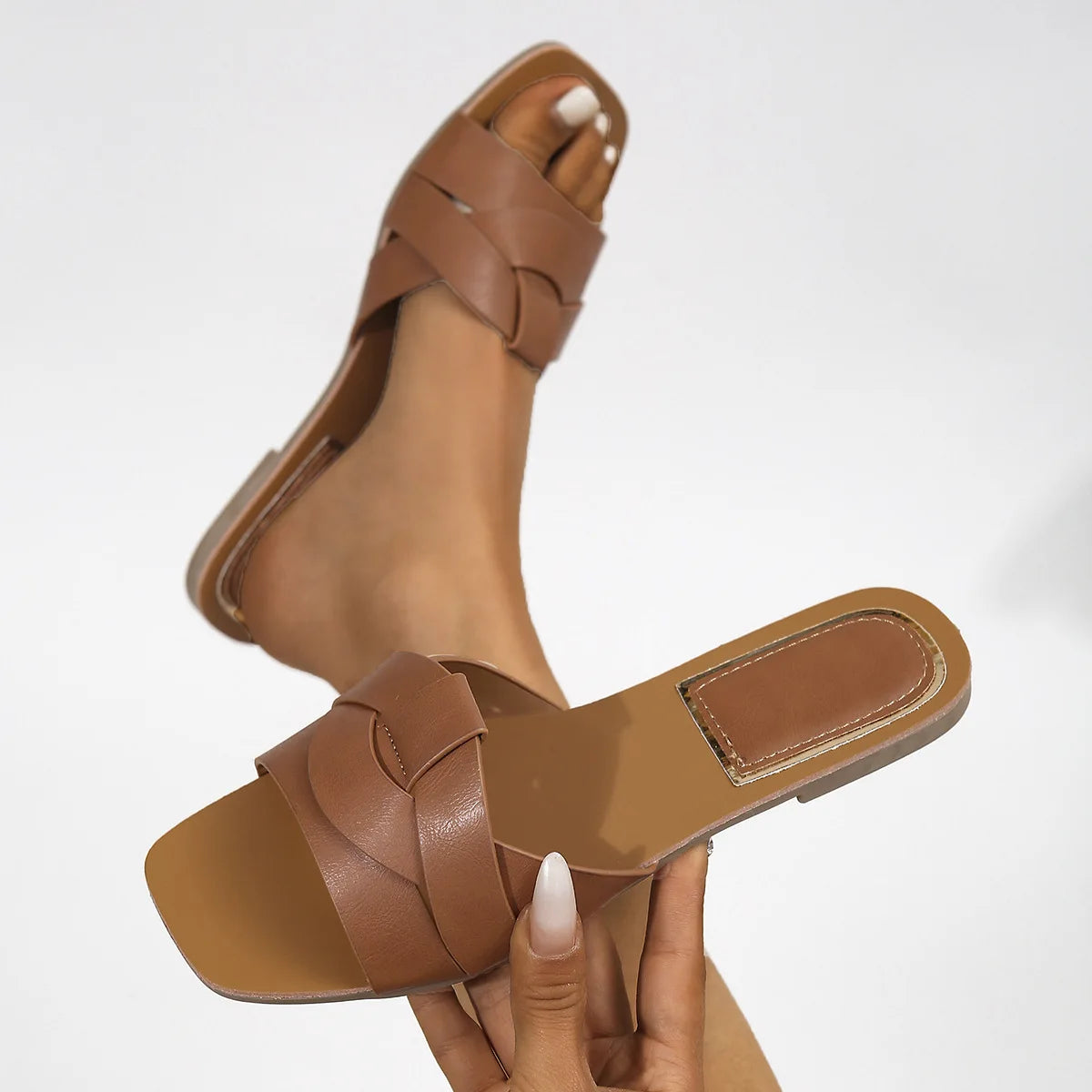 Hot Selling Summer Sandals – Women's Metal Square Toe Flats with Low Heel