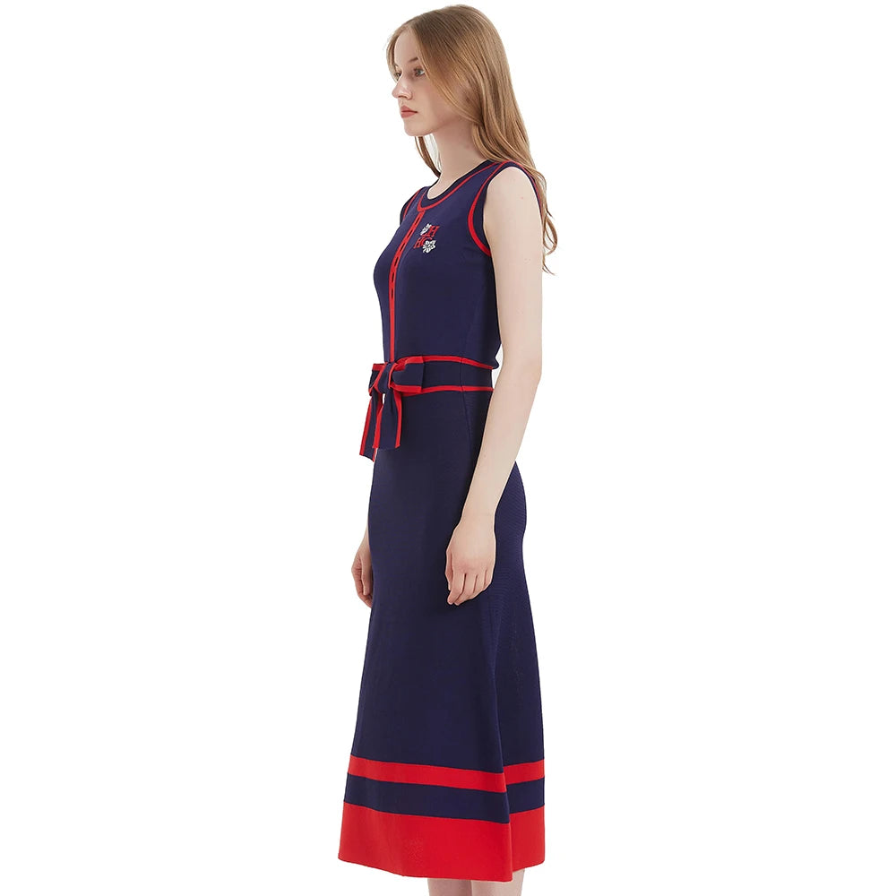 Women's Dress New Sleeveless Knitted Long Dress Simple navy blue Business