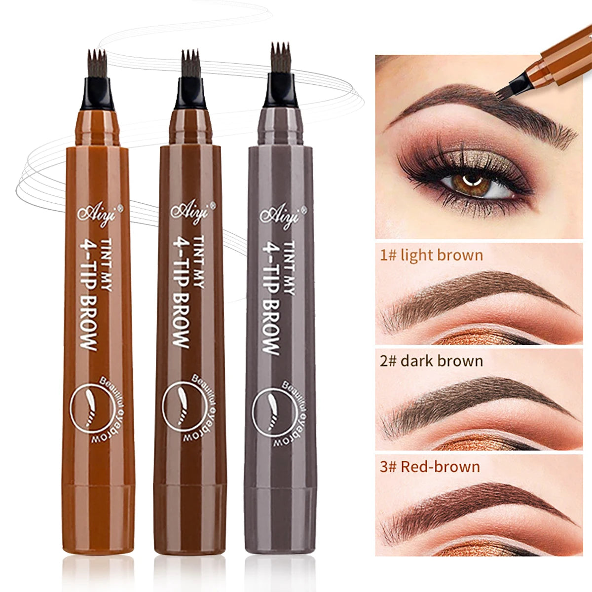 Four-pronged, long-lasting, water-resistant eyebrow pencil