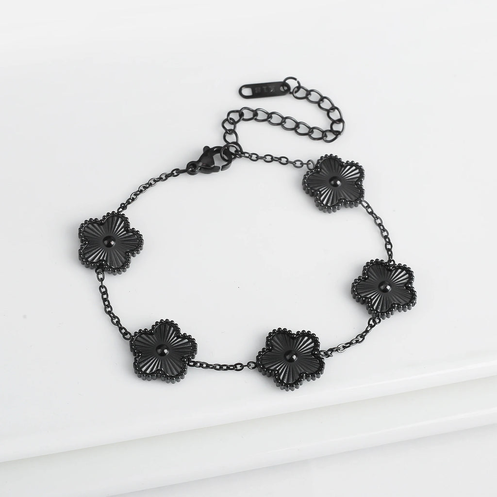 Classic Stainless Steel Five-Flower Bracelet – Adjustable Elegant Jewelry
