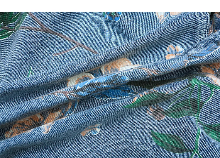 Vintage Floral Print Denim Jacket Men's Distressed Coat Streetwear Loose Fit Long Sleeve Jackets Korean Bomber Jeans Jacket