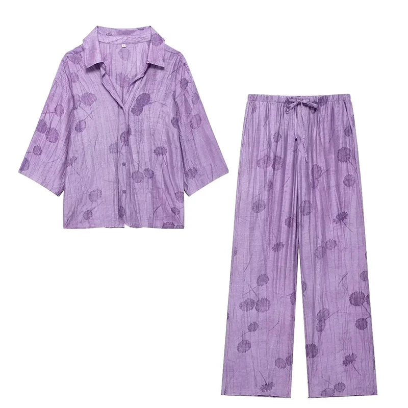 Women's 2024 Spring Fashion Set: Jacquard Loose Shirt & Casual Pants, Chic & Comfortable for Summer