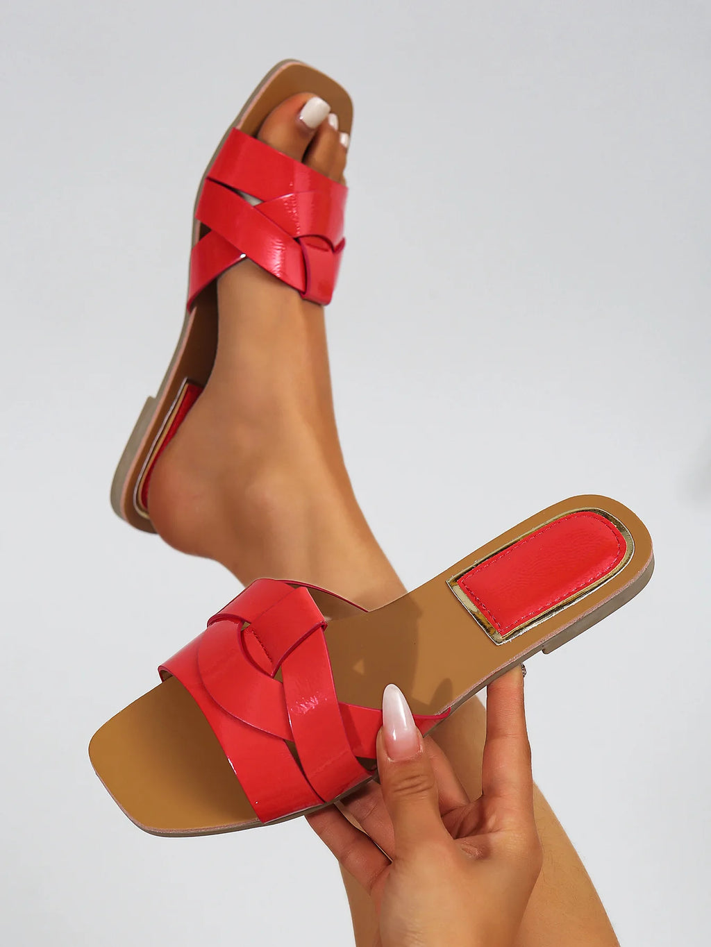 Hot Selling Summer Sandals – Women's Metal Square Toe Flats with Low Heel