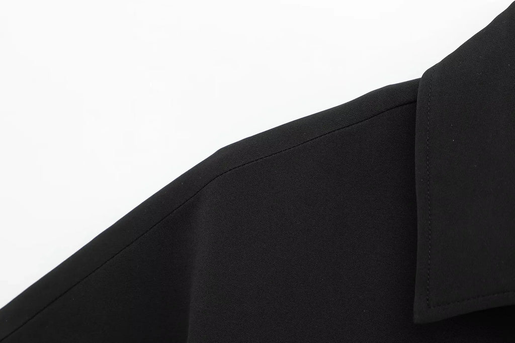 TFMLN Women’s Summer Set – Black Zipper Lapel Top & Wide-Leg Pants Two-Piece Outfit