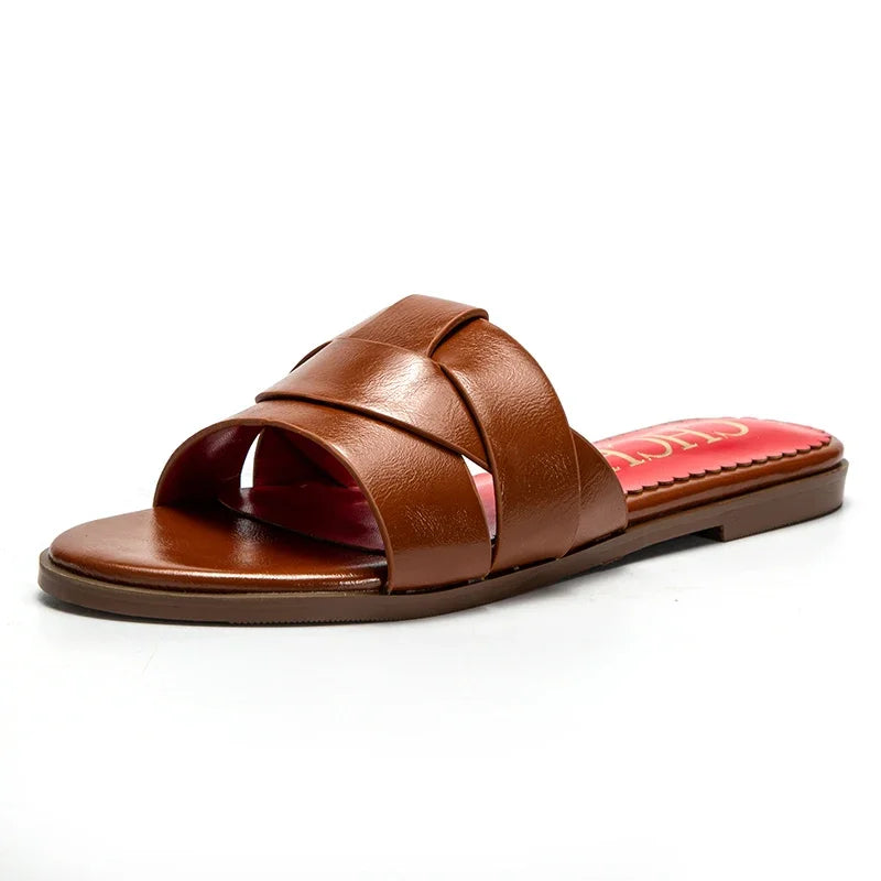 Women's Slippers Simple Cross Belt Design Beach Shoes