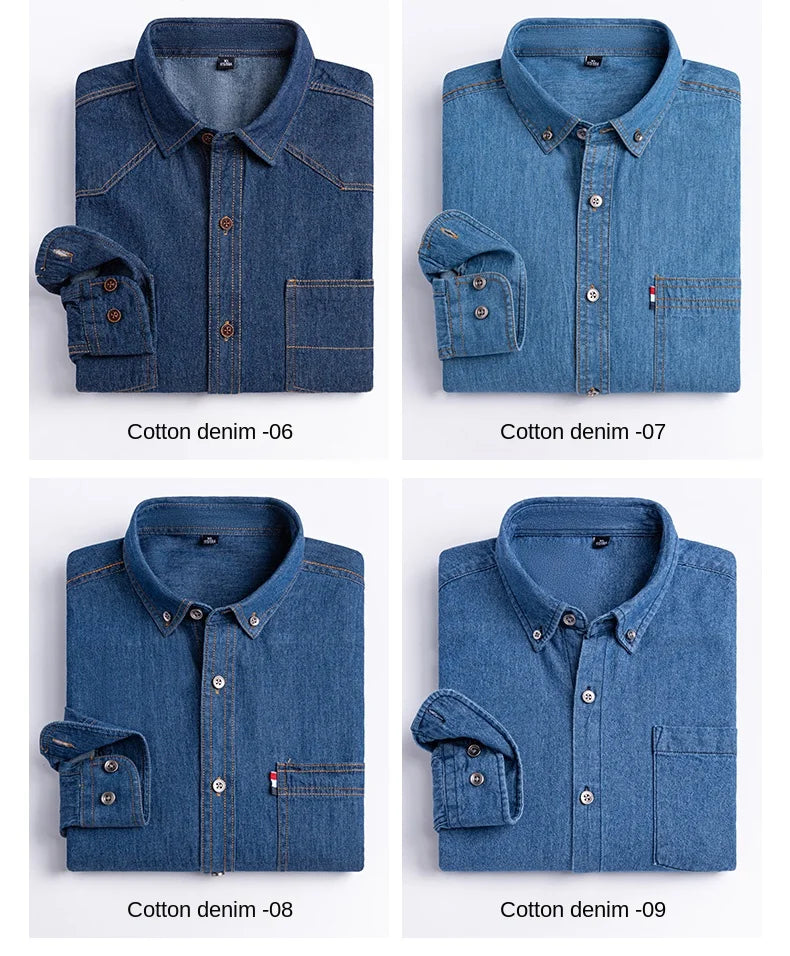 Men’s 100% Cotton Denim Shirt – Long Sleeve, Classic Fit, Pocket Design & Embroidery