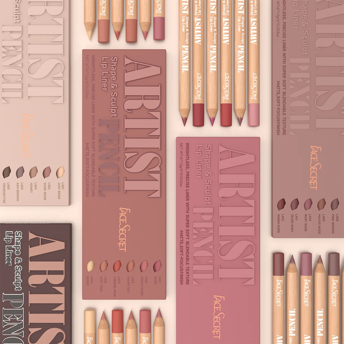 6pc Velvet Matte Lip Liner Set with versatile shades in berry, brown, and pink. Long-lasting lip makeup