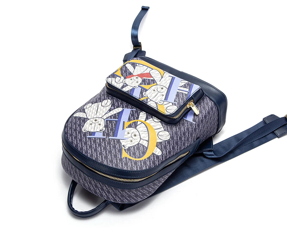 Alphabet Women's Backpack Large Capacity Design Luxury Brand Fashion Little Bear Cartoon Pattern