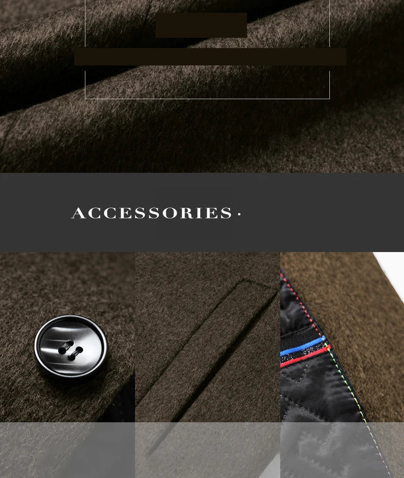 BROWON Men’s Wool Trench Coat – Long Solid Color Business Casual Windbreaker