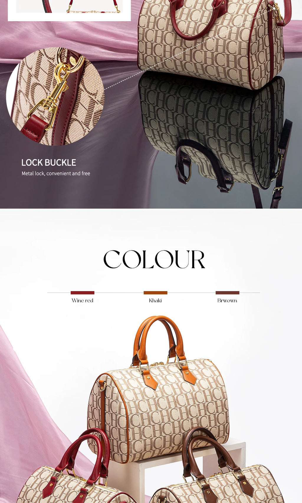 Women's Pillow Bag Autumn/Winter New Collection Letter Handbag Brown Boston Bag