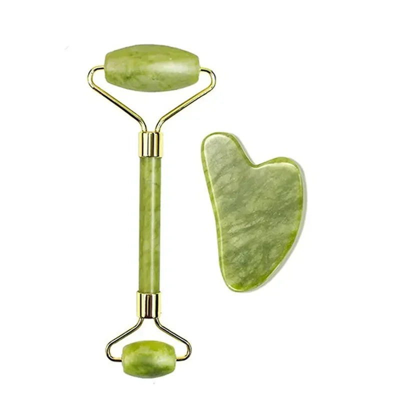 Natural Jade Roller and Gua Sha for Face and Body Massage, Eye Care, and Skin Lifting