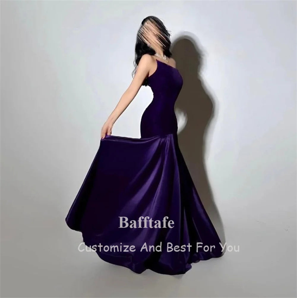 Bafftafe Purple Velvet Satin Formal Evening Dresses Customized Mermaid Arabia Fishtail Prom