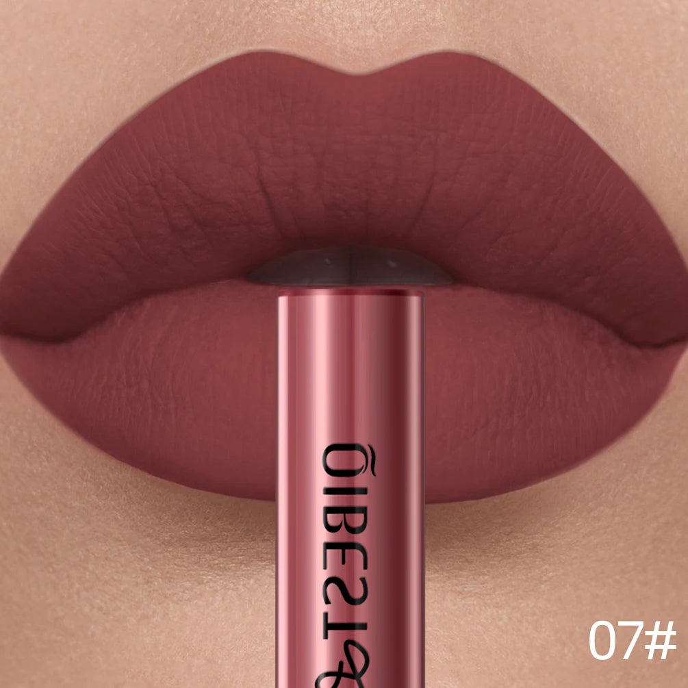 QIBEST Matte Liquid Lipstick – Waterproof, Long-Lasting Velvet Lip Gloss, Nude & Red