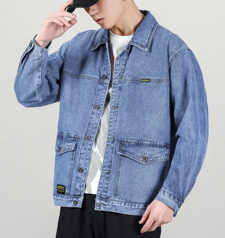 Men’s Casual Loose-Fit Denim Jacket – Spring/Autumn American Style