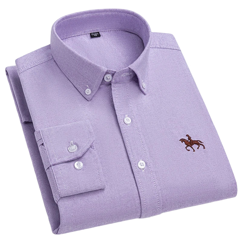 Men's 100% Cotton Oxford Shirt – Long Sleeve Solid Casual Business Dress Shirt
