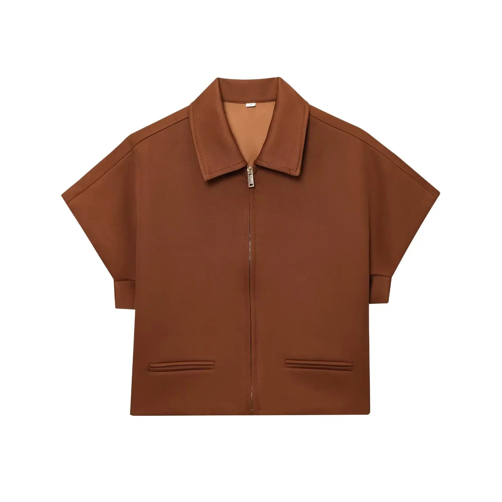 TFMLN Women’s Summer Set – Black Zipper Lapel Top & Wide-Leg Pants Two-Piece Outfit