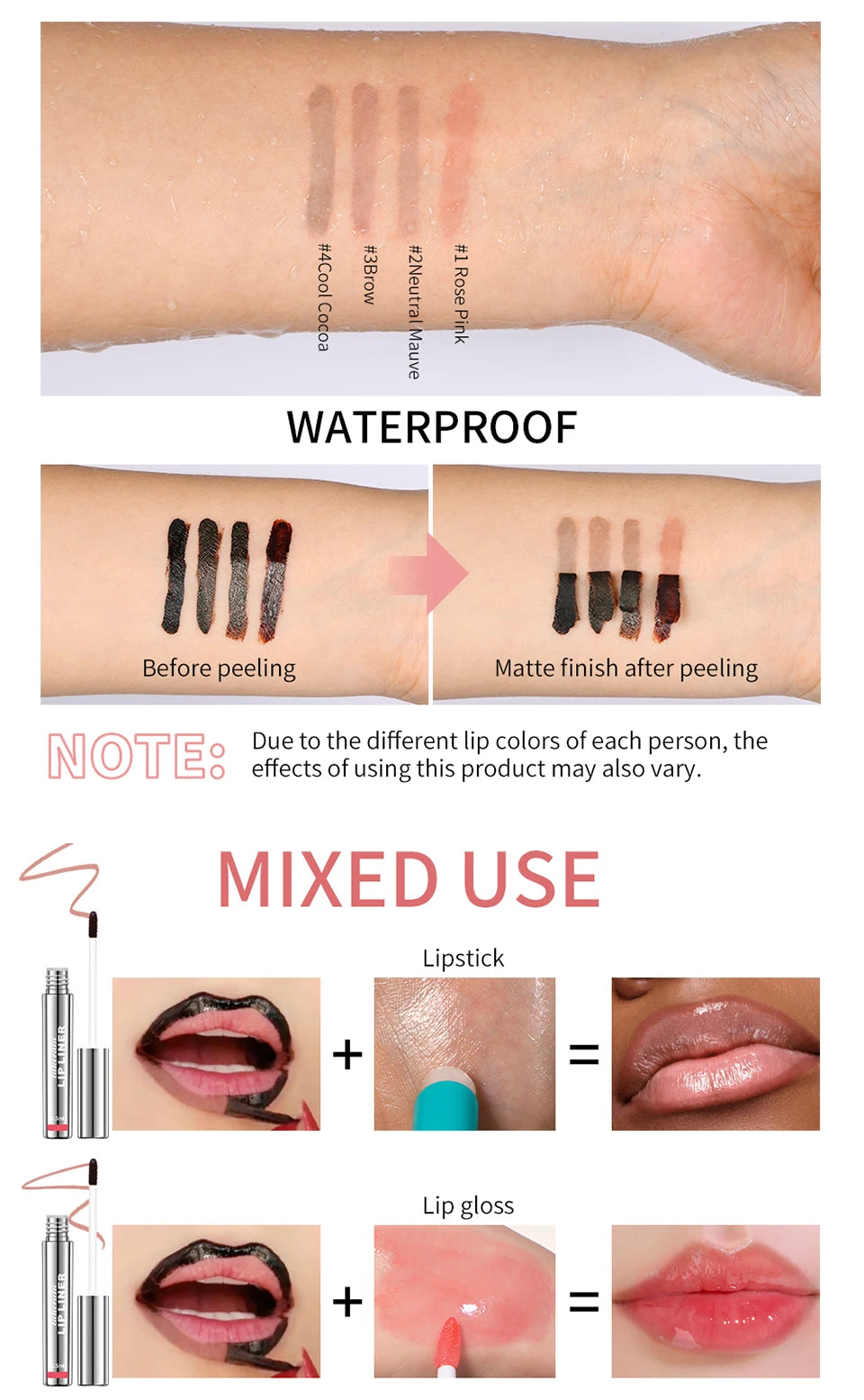 Waterproof Peel-Off Lip Tint – Long-Lasting Matte Lip Liner & Gloss, Brown