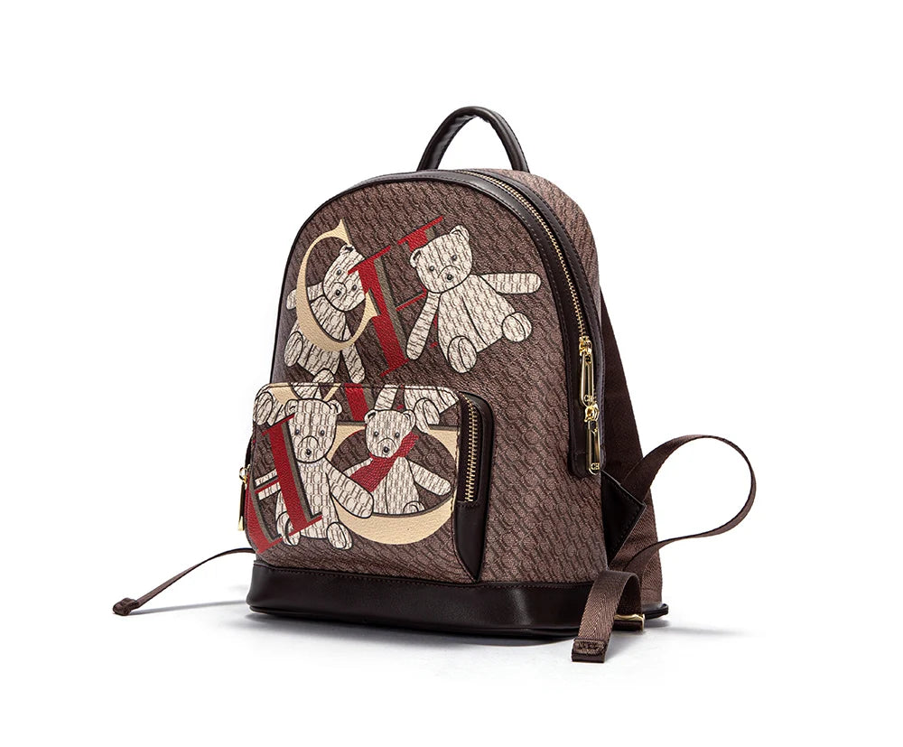 Women's Backpack Bear Cartoon Pattern Letter Design Backpack