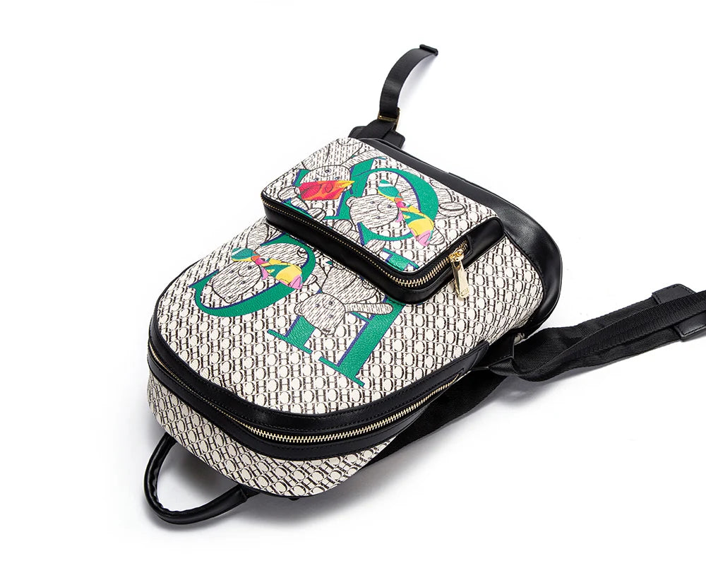 Alphabet Women's Backpack Large Capacity Design Luxury Brand Fashion Little Bear Cartoon Pattern