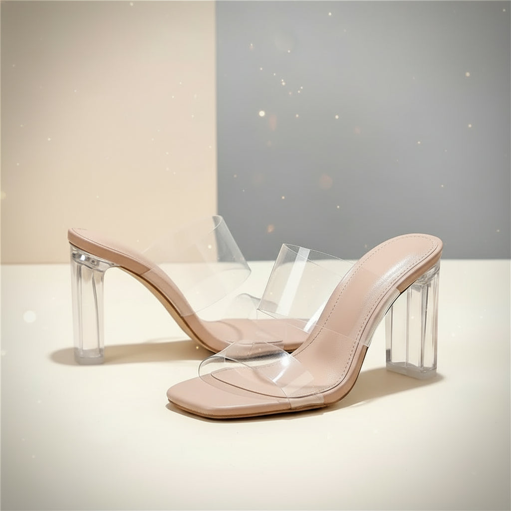 Summer Women's Clear PVC Heeled Sandals – Open Toe Transparent Jelly Slippers