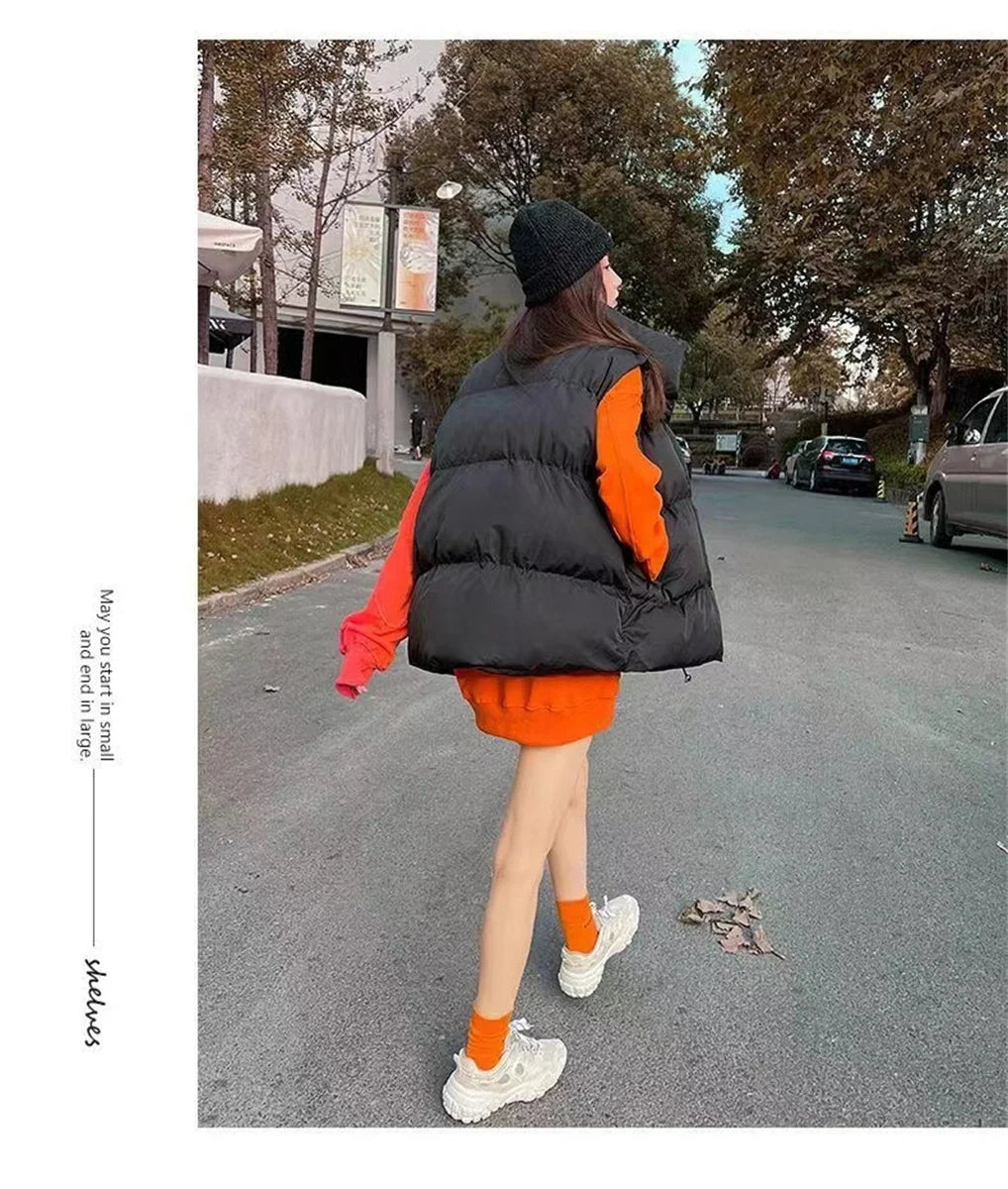 Women’s Autumn Stand Collar Sleeveless Down Vest with Belt