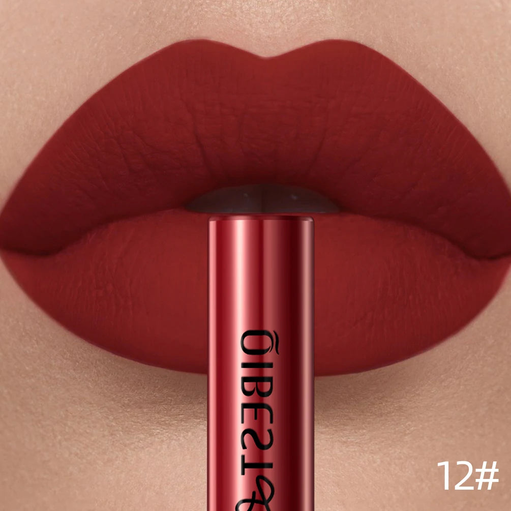 QIBEST Matte Liquid Lipstick – Waterproof, Long-Lasting Velvet Lip Gloss, Nude & Red