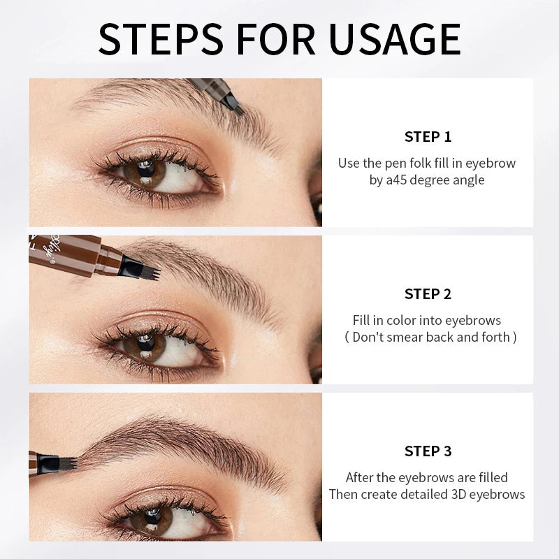 Four-pronged, long-lasting, water-resistant eyebrow pencil